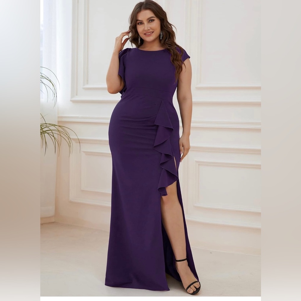 NWT Alisapan Plus purple Split Bodycon Mermaid Ruffles Long Dress size 3XL